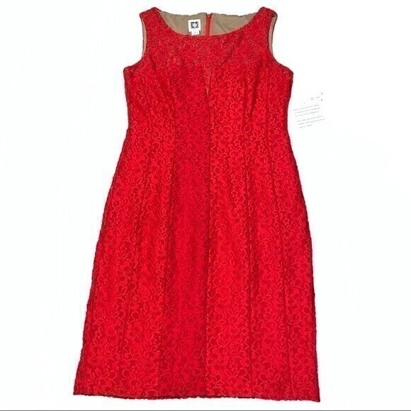 Anne Klein NWT Lipstick Red All Over Lace Lined Sleeveless Dress Size 6 Zip Up - Picture 1 of 11